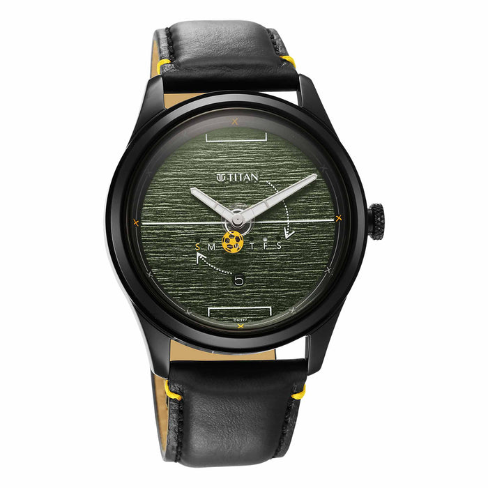 Titan Soccer Quartz Analog Green Dial Leather Strap Unisex Watch