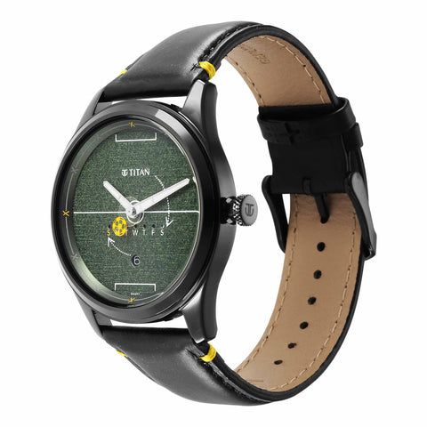 Titan Soccer Quartz Analog Green Dial Leather Strap Unisex Watch