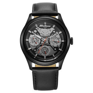 Titan Octane Quartz Multifunction Black Dial With Black Leather Strap Watch For Men