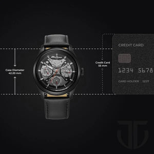 Titan Octane Quartz Multifunction Black Dial With Black Leather Strap Watch For Men