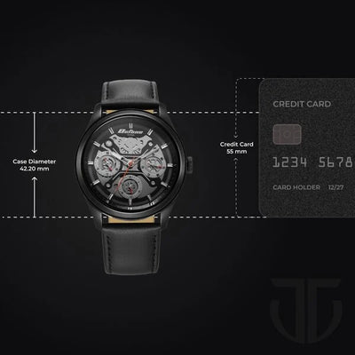 Titan Octane Quartz Multifunction Black Dial With Black Leather Strap Watch For Men