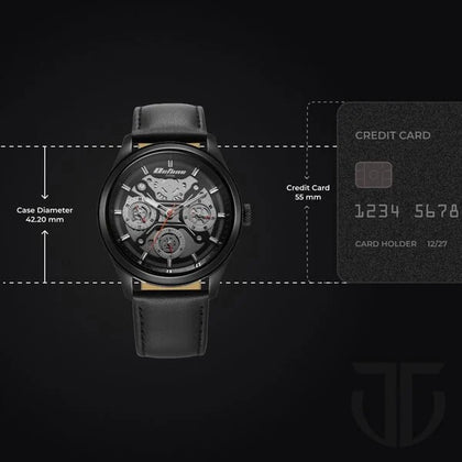Titan Octane Quartz Multifunction Black Dial With Black Leather Strap Watch For Men
