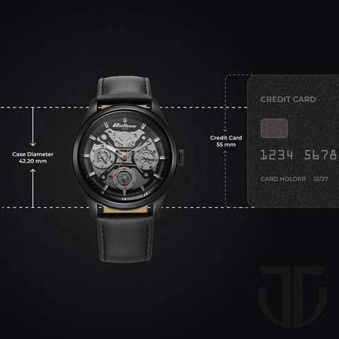 Titan Octane Quartz Multifunction Black Dial With Black Leather Strap Watch For Men