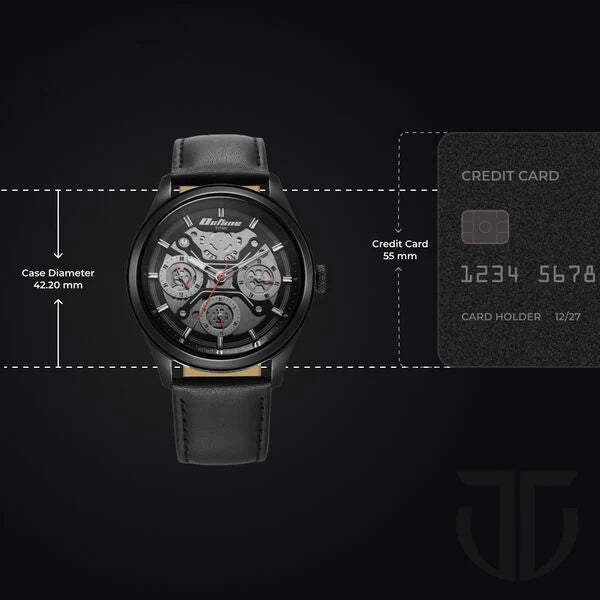 Titan Octane Quartz Multifunction Black Dial With Black Leather Strap Watch For Men