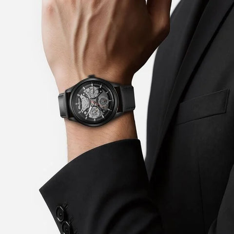 Titan Octane Quartz Multifunction Black Dial With Black Leather Strap Watch For Men