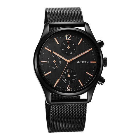 Titan Neo Black & Gold Quartz Analog with Day and Date Black Dial Stainless Steel Strap Watch for Men