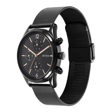 Titan Neo Black & Gold Quartz Analog with Day and Date Black Dial Stainless Steel Strap Watch for Men