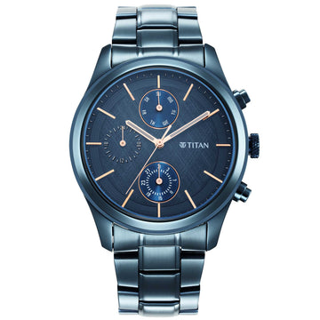 Titan Neo Splash Quartz Analog with Date Blue Dial Blue Stainless Steel Strap Watch For Men
