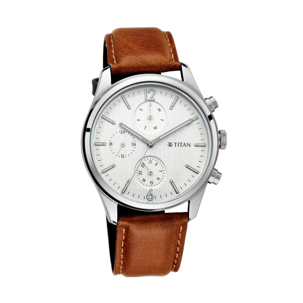 Workwear Watch with White Dial & Leather Strap 1805SL04