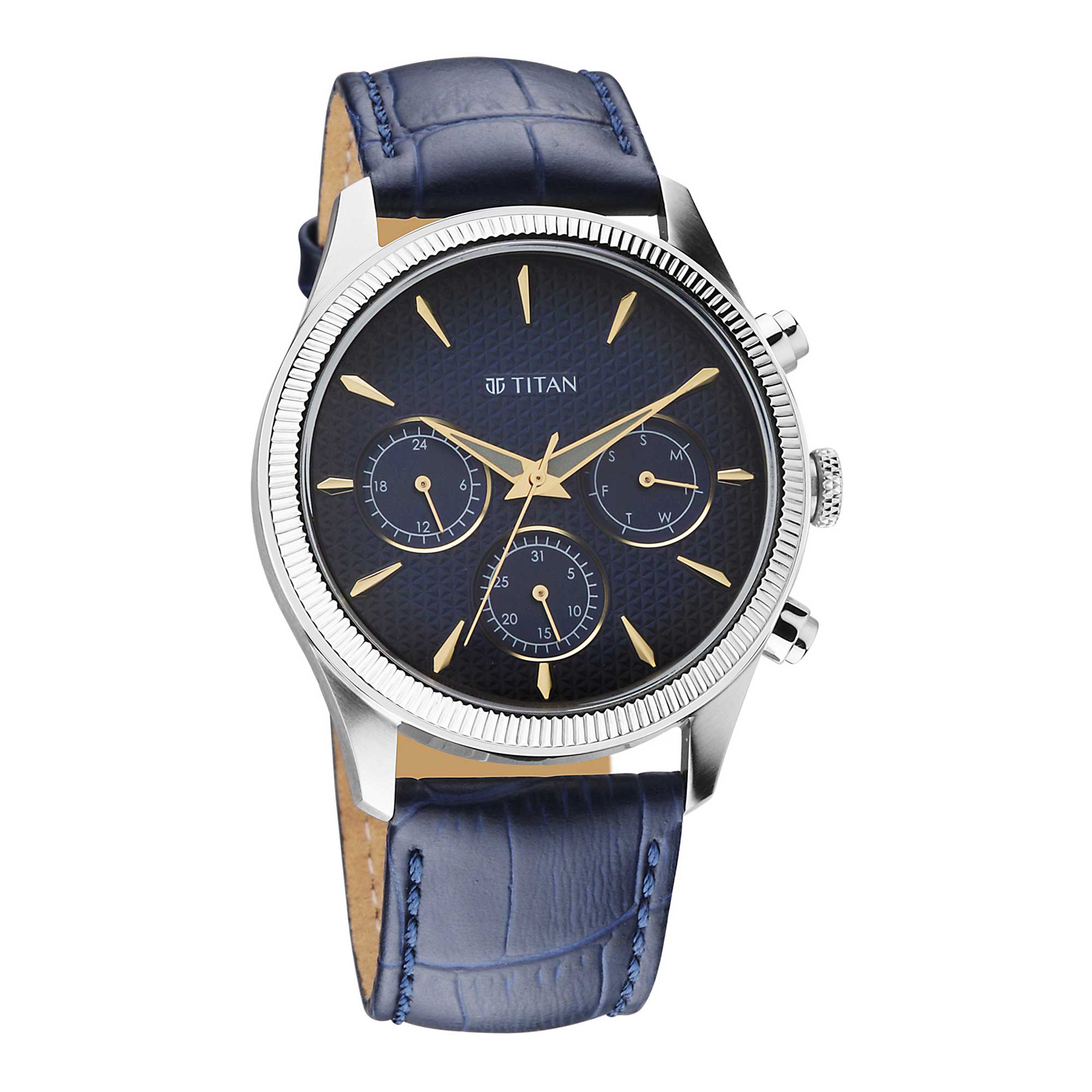 Titan Wrist Wit Quartz Analog with Day and Date Grey Dial Leather Stra ...