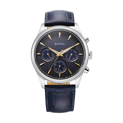 Titan Regalia Opulent Quartz Analog with Day and Date Blue Dial Blue Leather Strap Watch for Men