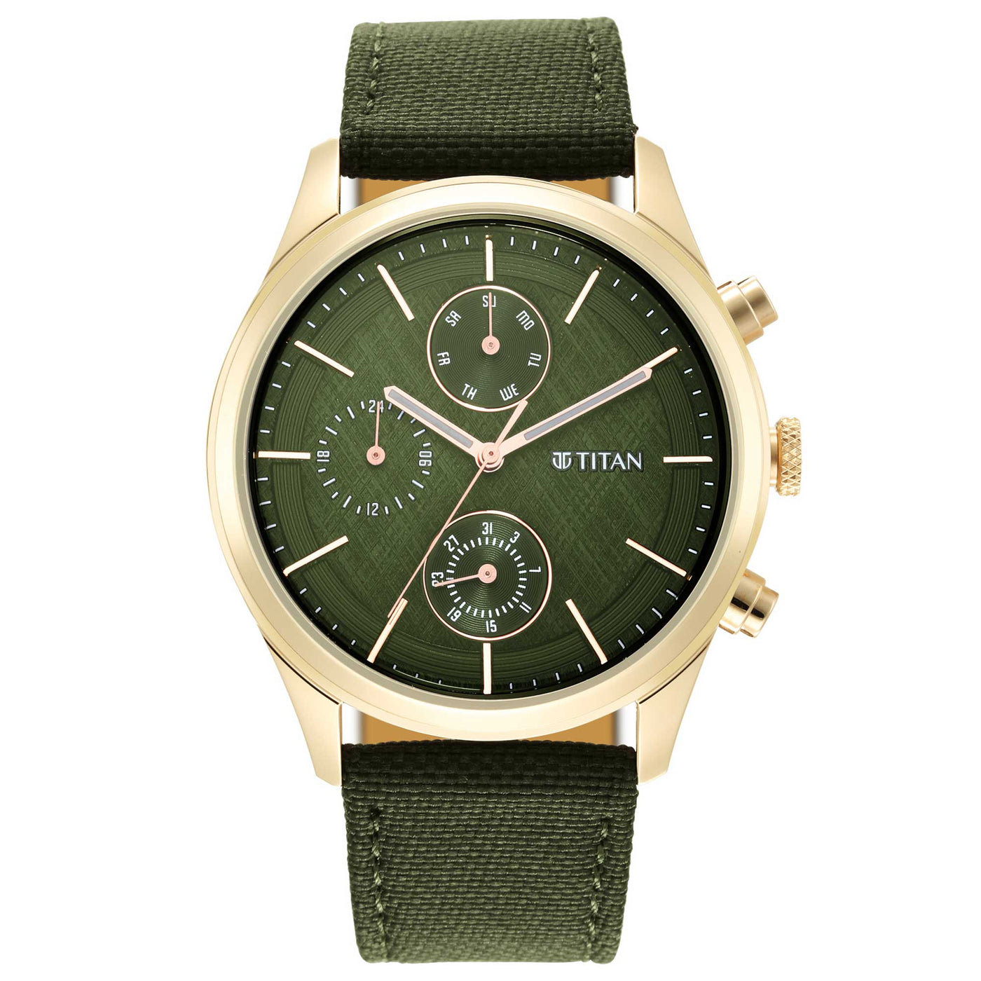 Titan Neo Splash Green Dial Quartz Analog with Date Fabric Strap watch for Men