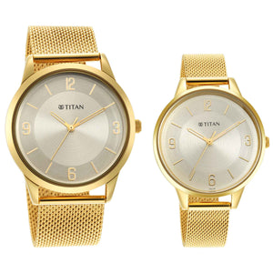 Titan Bandhan Champagne Dial Analog Stainless Steel Strap watch for Couple