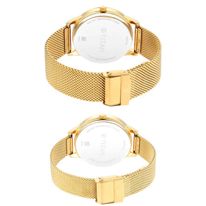 Titan Bandhan Champagne Dial Analog Stainless Steel Strap watch for Couple