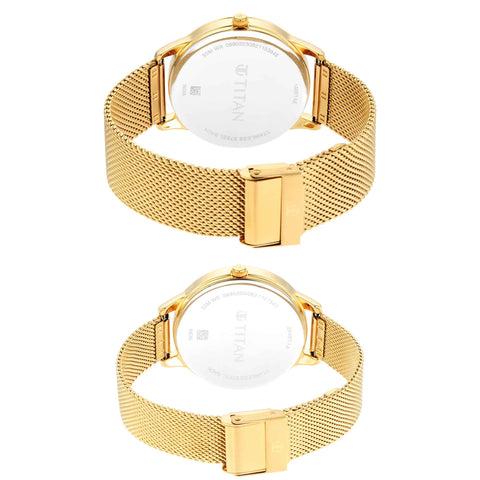 Titan Bandhan Champagne Dial Analog Stainless Steel Strap watch for Couple