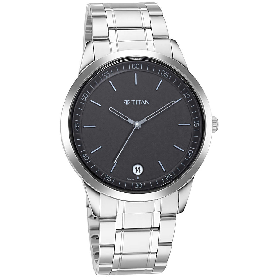 Titan Quartz Analog with Date Black Dial Metal Strap Watch for Men