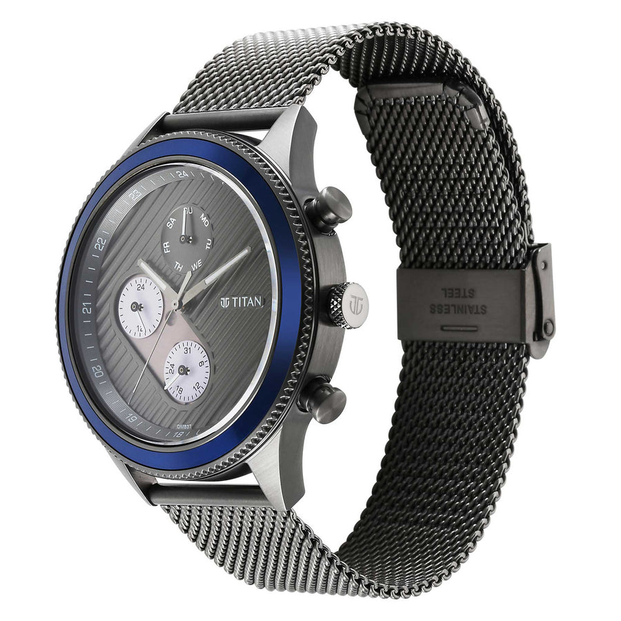 Titan Quartz Analog Anthracite Dial Stainless Steel Strap Watch for Men