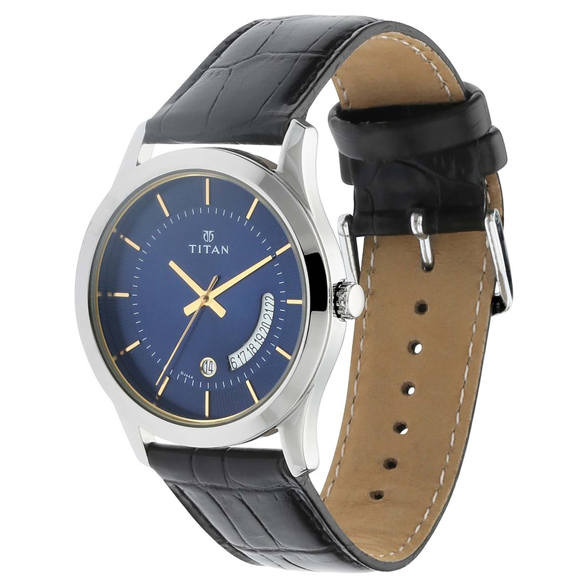 1806sl02 Titan Blue Dial Analog with Date Leather Strap watch for Men 1823SL01