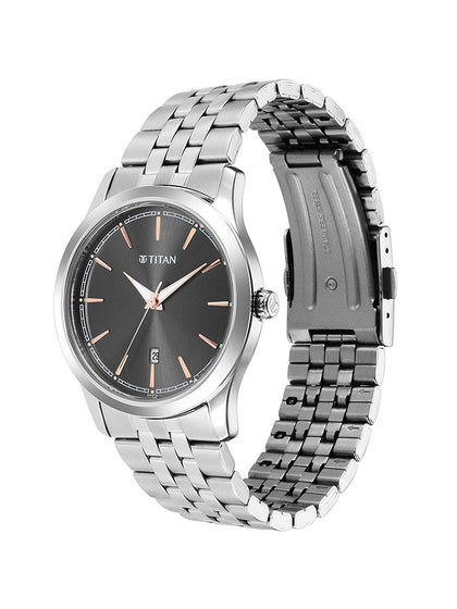 Titan Quartz Analog Anthracite Dial Stainless Steel Strap Watch for Men