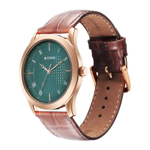 Titan Karishma Green Dial Analog Leather Strap Watch for Men