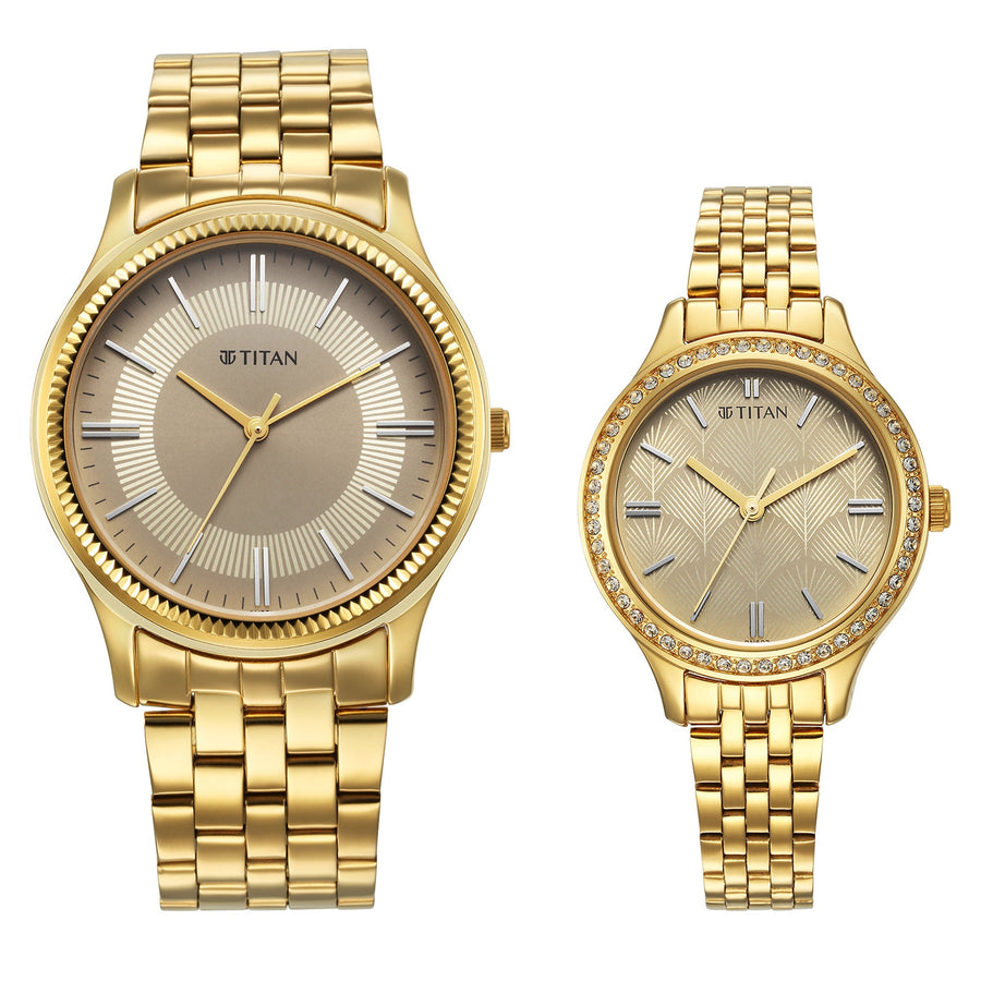 Titan Karishma Bandhan Off White Dial Analog Stainless Steel Strap watch for Couple