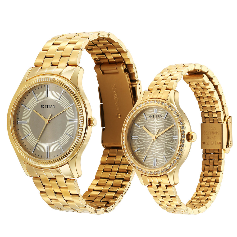 Titan Karishma Bandhan Off White Dial Analog Stainless Steel Strap watch for Couple