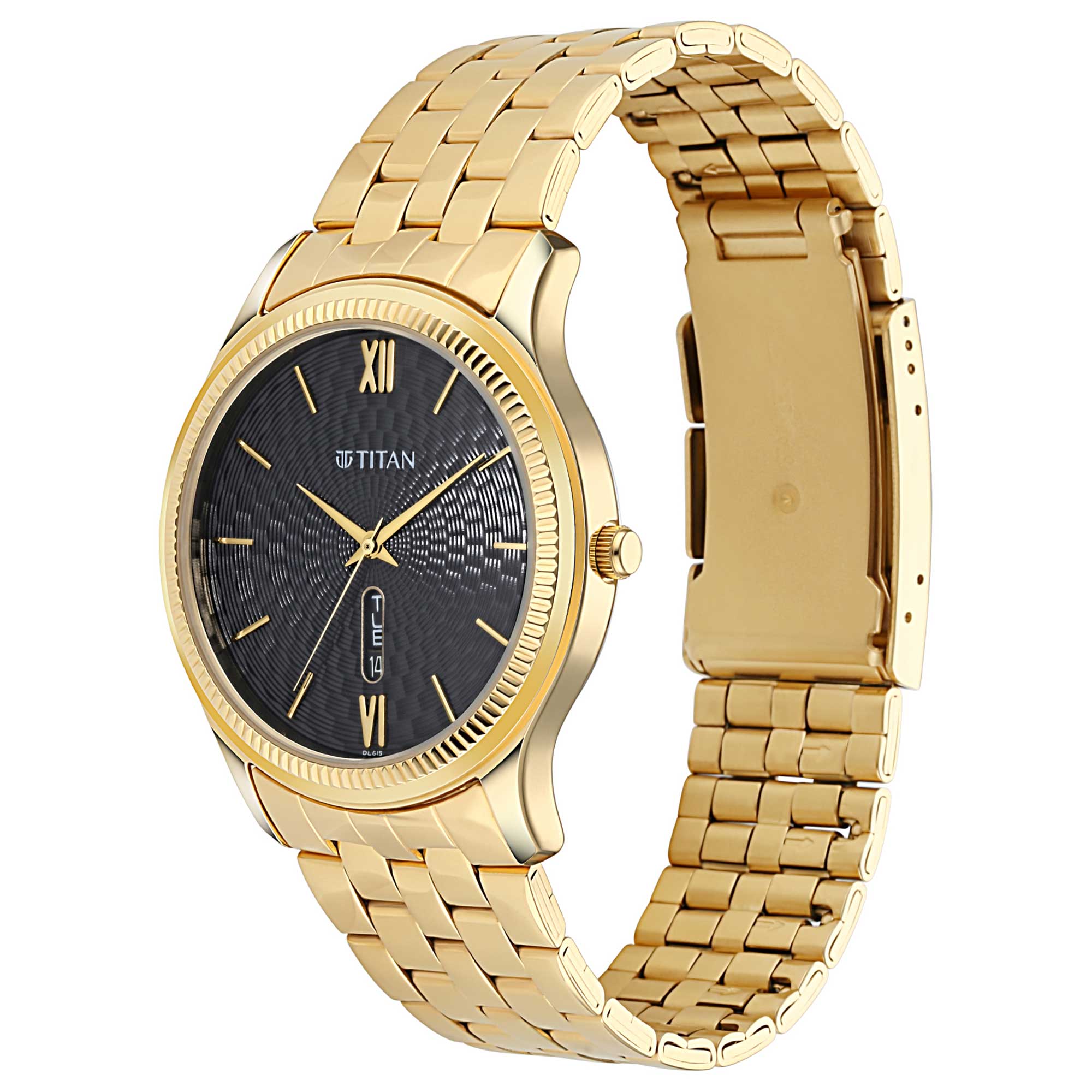 Buy Titan Quartz Analog with Day and Date Black Dial Metal Strap