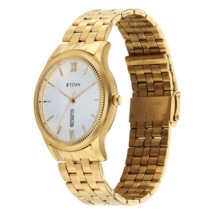 Titan Karishma Silver White Dial Gold Stainless Steel Strap Analog Watch for Men