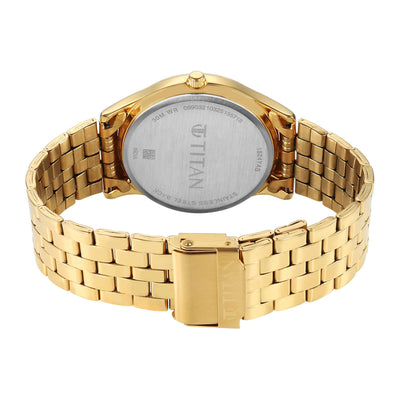 Titan Karishma Silver White Dial Gold Stainless Steel Strap Analog Watch for Men