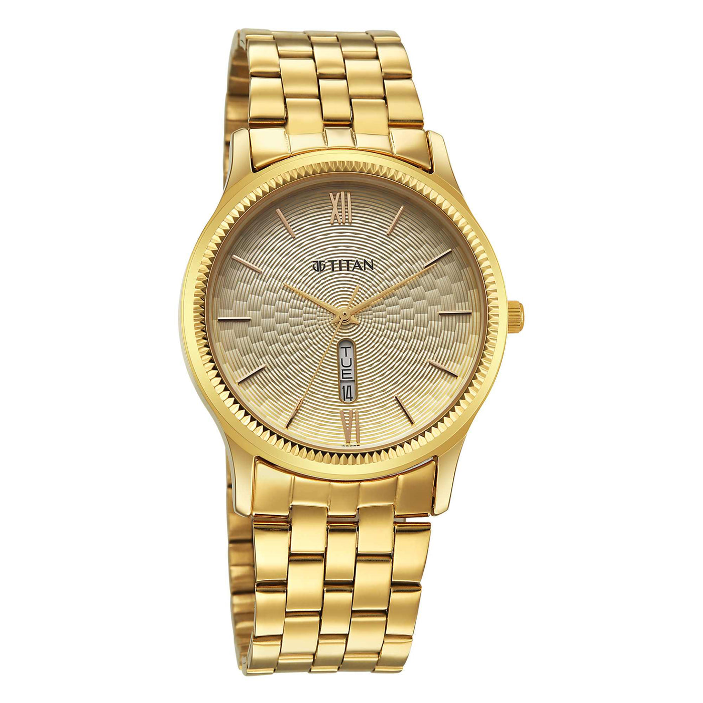 Titan Karishma Golden Dial Stainless Steel Strap Analog Watch For Men