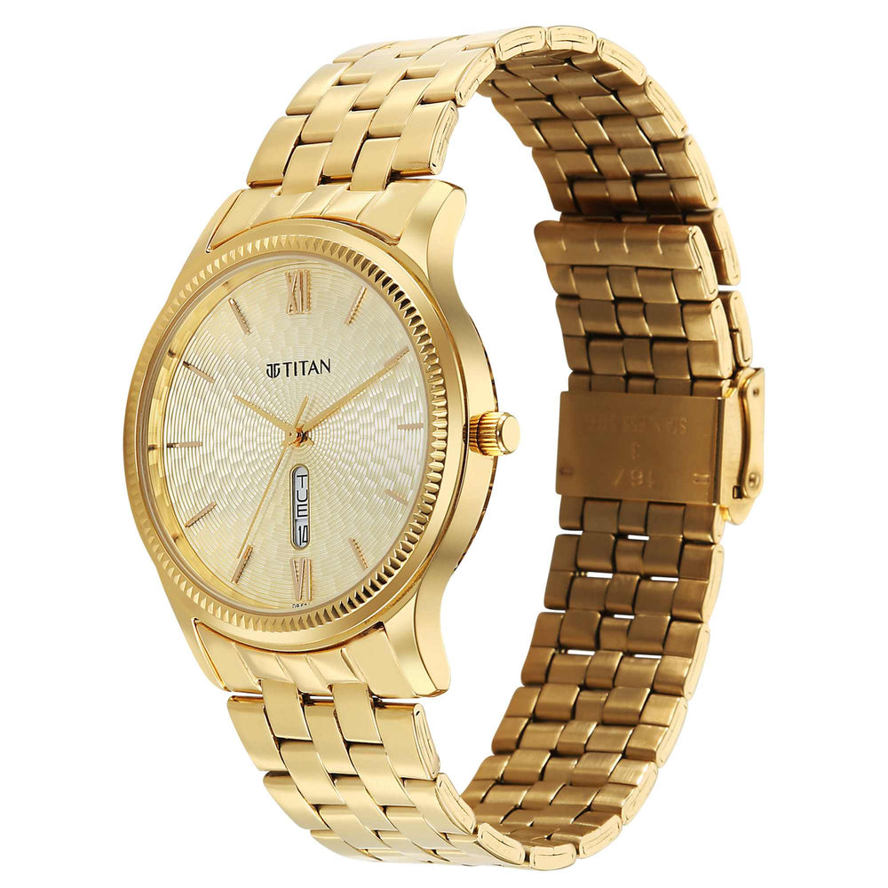 Titan Karishma Golden Dial Stainless Steel Strap Analog Watch For Men