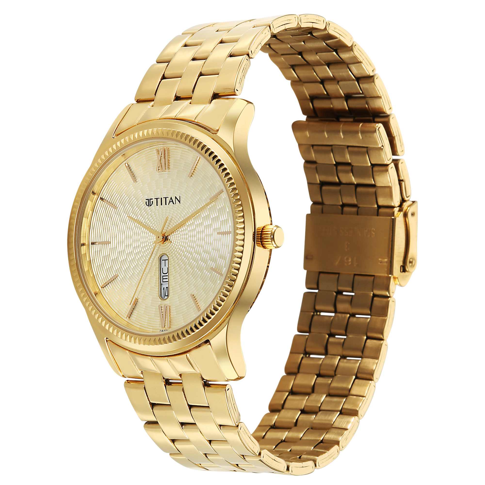Titan Karishma Golden Dial Stainless Steel Strap Analog Watch For Men