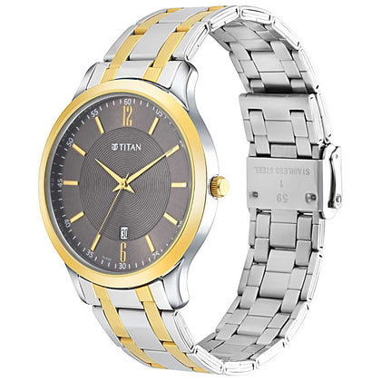 Titan Analog with Date Brown Dial Metal Strap watch for Men