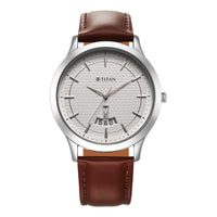 Titan Karishma Quartz Analog Silver Dial Leather Strap Watch for Men