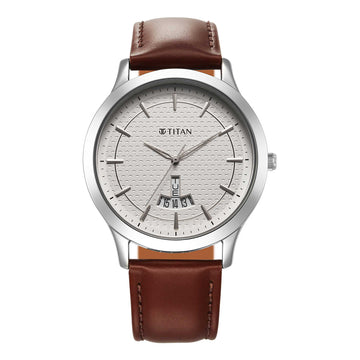 Titan Karishma Quartz Analog Silver Dial Leather Strap Watch for Men