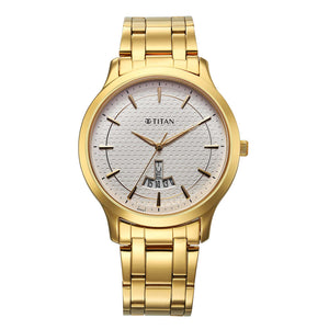 gold men wrist watch
