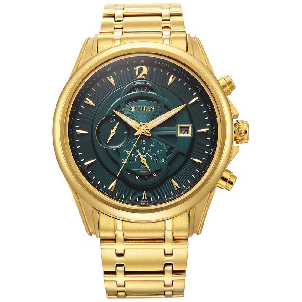 Titan Regalia Premium Green Chrono Stainless Steel Strap watch for Men