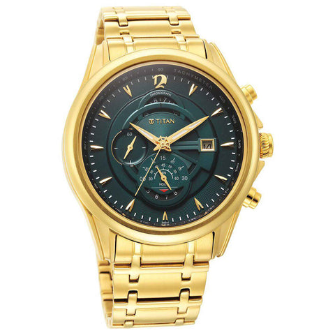 Titan Regalia Premium Green Chrono Stainless Steel Strap watch for Men