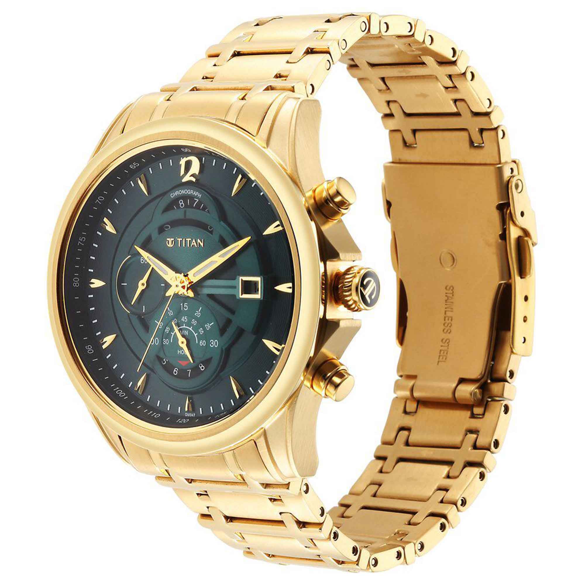 Titan Regalia Premium Green Chrono Stainless Steel Strap watch for Men