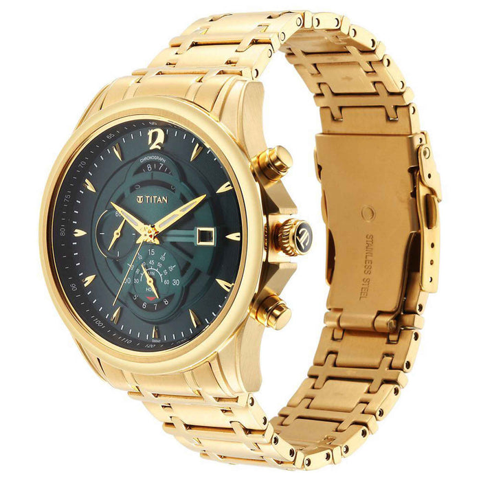 Titan Regalia Premium Green Chrono Stainless Steel Strap watch for Men
