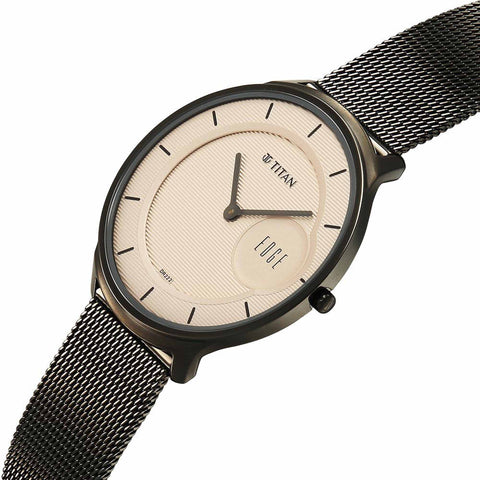 Titan Edge Murals Quartz Analog Pink Dial Grey Stainless Steel Strap Watch For Men