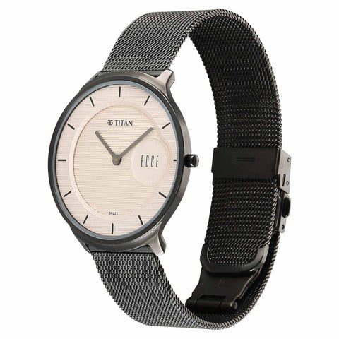 Titan Edge Murals Quartz Analog Pink Dial Grey Stainless Steel Strap Watch For Men