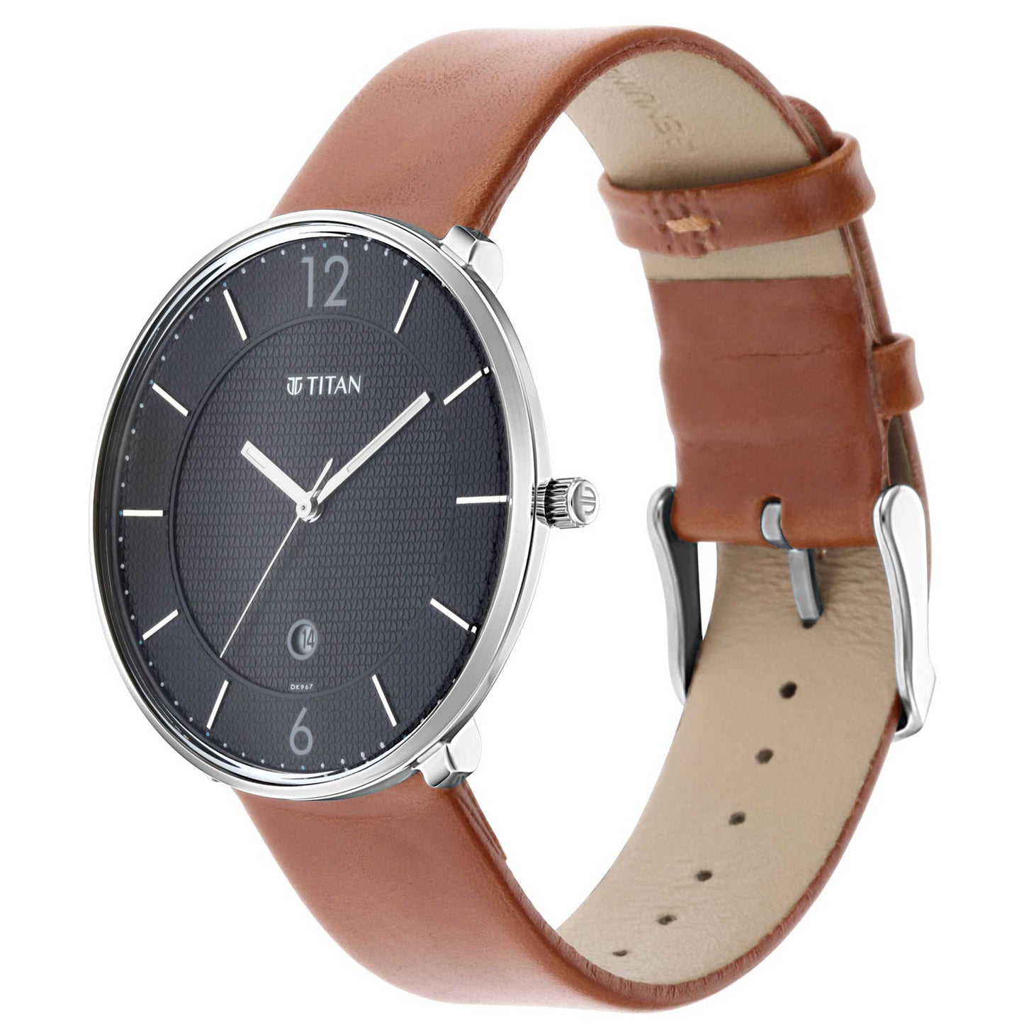 Titan Minimals Black Dial Analog Date Leather Strap Watch for Men