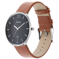 Titan Minimals Black Dial Analog Date Leather Strap Watch for Men