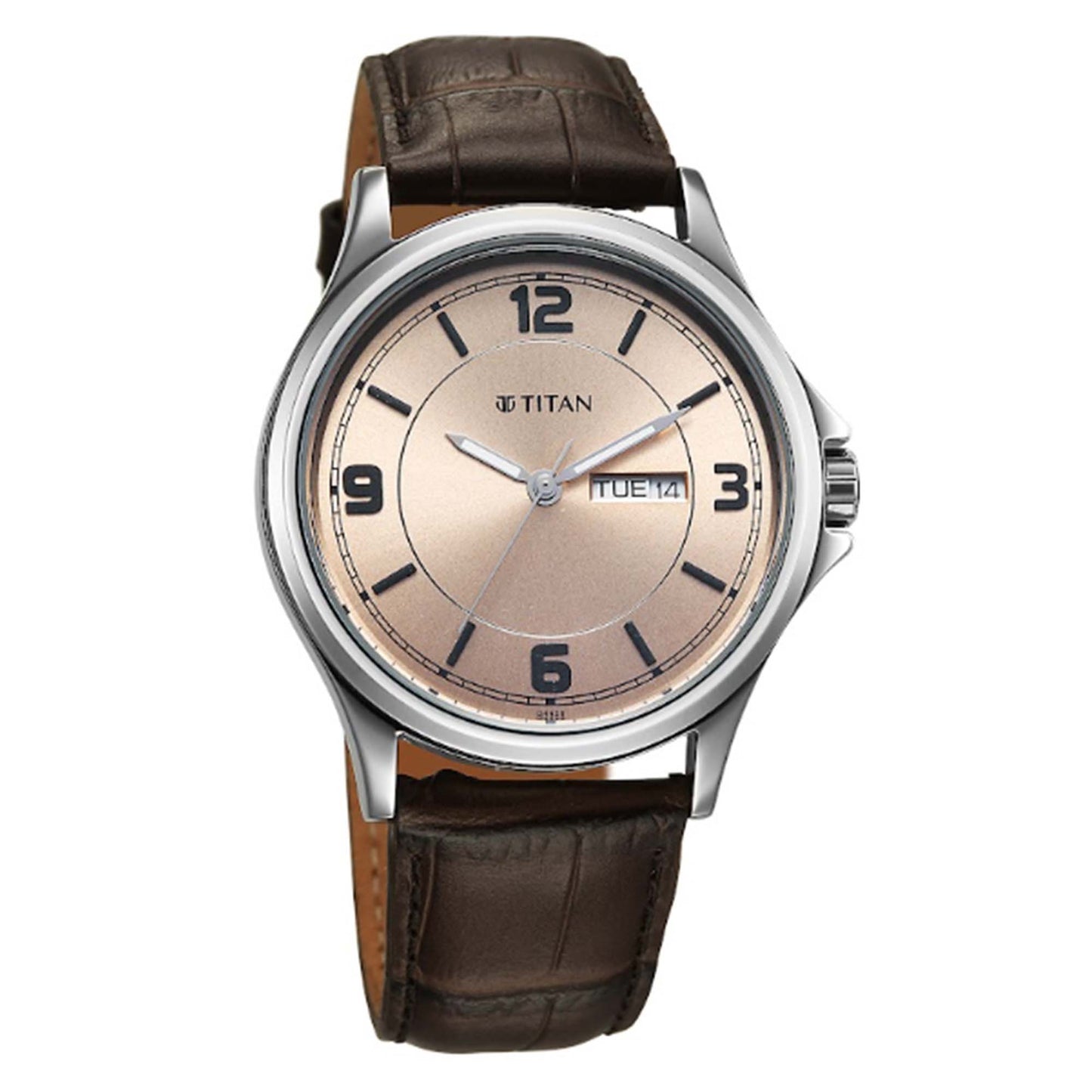 Titan Neo Arabic Beige Round Dial Leather Strap Watch For Men 1870SL11