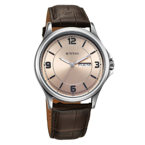 Titan Neo Arabic Beige Round Dial Leather Strap Watch For Men 1870SL11