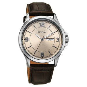 Titan Neo Arabic Beige Round Dial Leather Strap Watch For Men 1870SL11