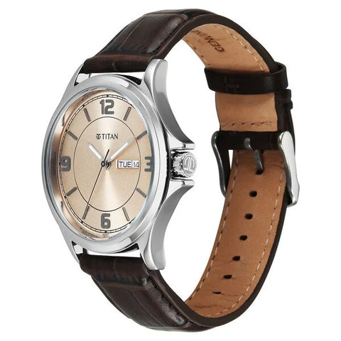 Titan Neo Arabic Beige Round Dial Leather Strap Watch For Men 1870SL11