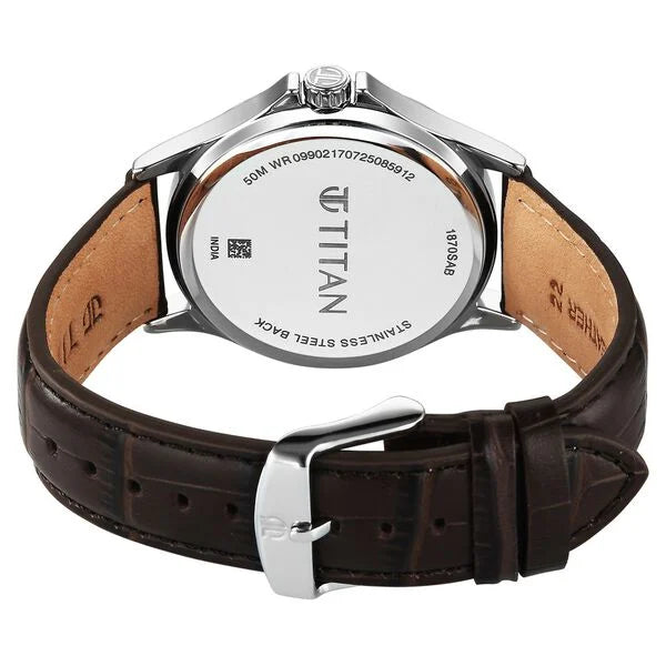 Titan Neo Arabic Beige Round Dial Leather Strap Watch For Men 1870SL11