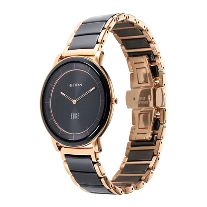 Titan Edge Fusion Quartz Analog Black Dial Black Steel & Ceramic Strap Watch for Men